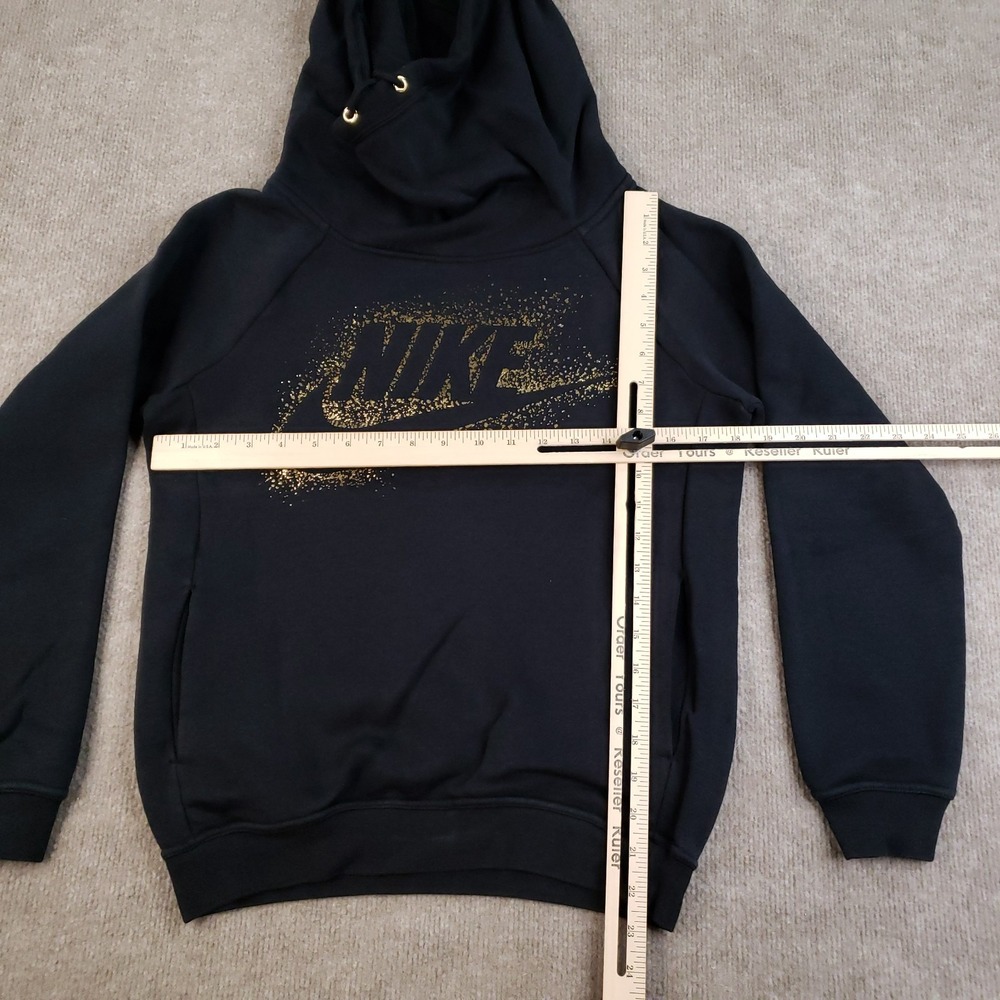 Nike Hoodie Womens XS Black Gold GFX Rally Pullover Hooded‎ Long Sleeve Pockets - Picture 2 of 10